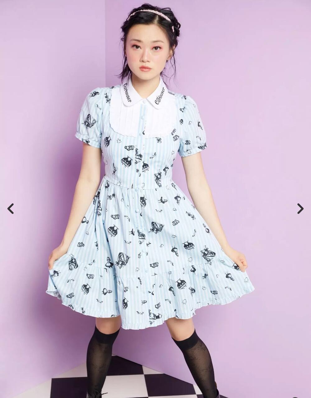 NWT Disney Alice In Wonderland Curiouser & Curiouser Collared Blue White Dress M